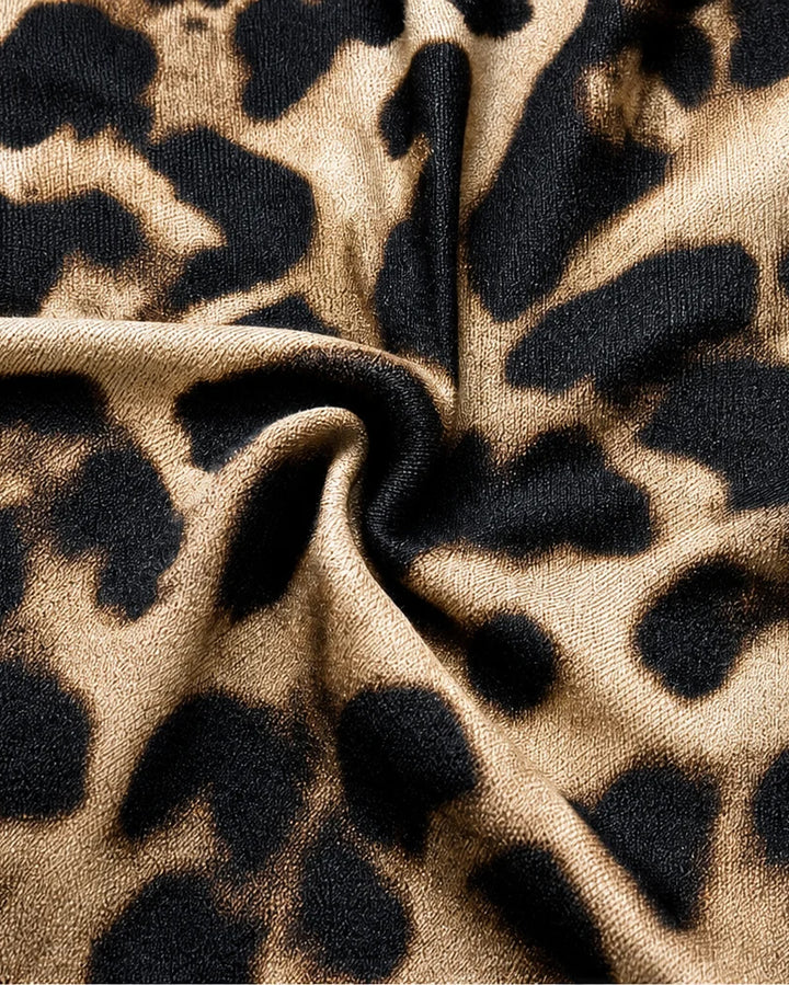 Leopard Print Deep V Lace Trim Midi Dress