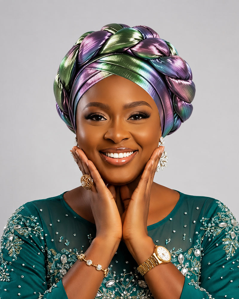 Double Brim Iridescent Braided Turban Hat