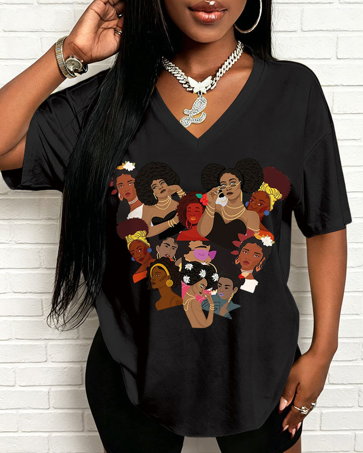 100% Cotton Love A Black Woman To Infinity V Neck Short Sleeve Tshirt