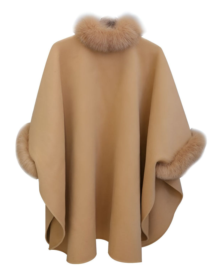 Autumn And Winter Large Rabbit Fur Collar Mid-length Woolen Coat Elegant Cape Shawl Hepburn Style Woolen Large Size Coat