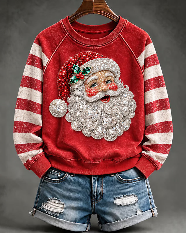 Women's Santa Claus Striped Print Round Neck Sweatshirt