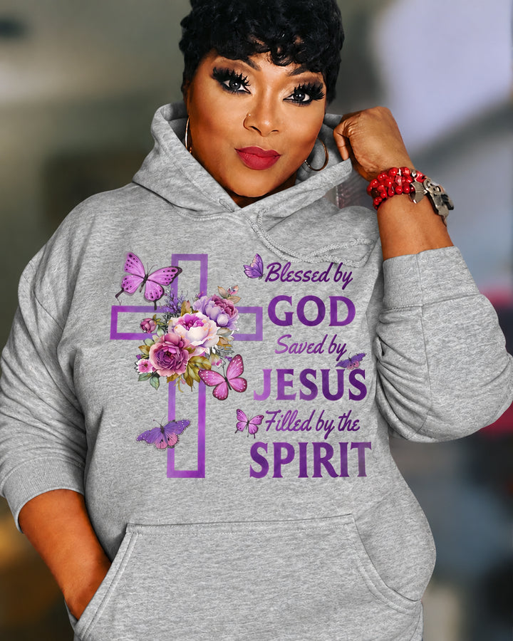 Blessed By God Saved By Jesus Cotton Long Sleeve Hoodies