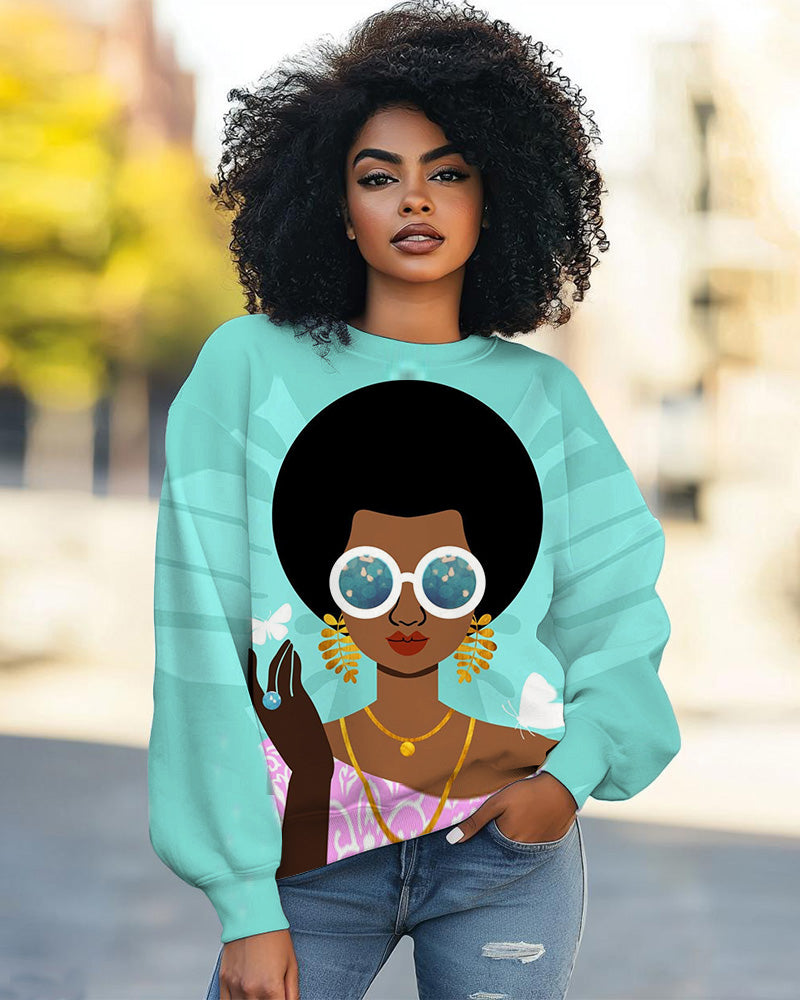 Afro Art Print Long Sleeve Sweatshirt