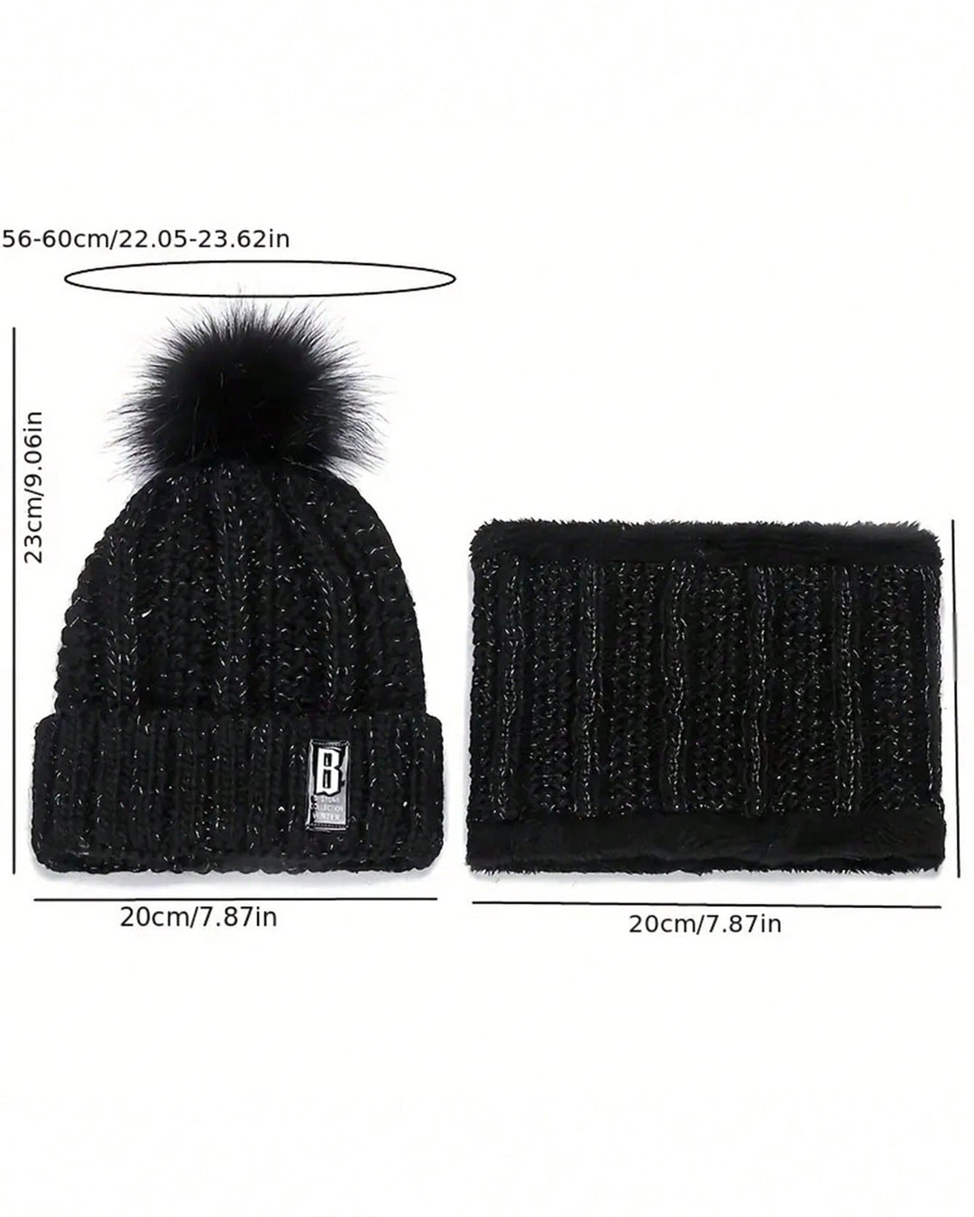 2pcs/Set Women Winter Beret Hat And Pom Pom Fleece Lined Neck Warmer Scarf Set