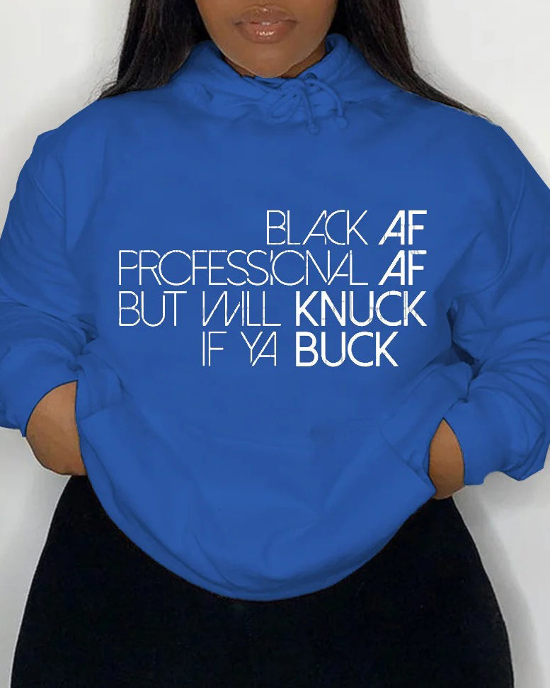 Hooded Simple Letter Print Ladies Long Sleeve Top