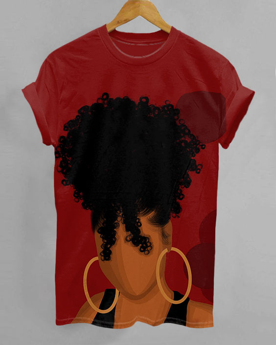 Gold Earrings Afro Women Print Short Sleeve Tshirt