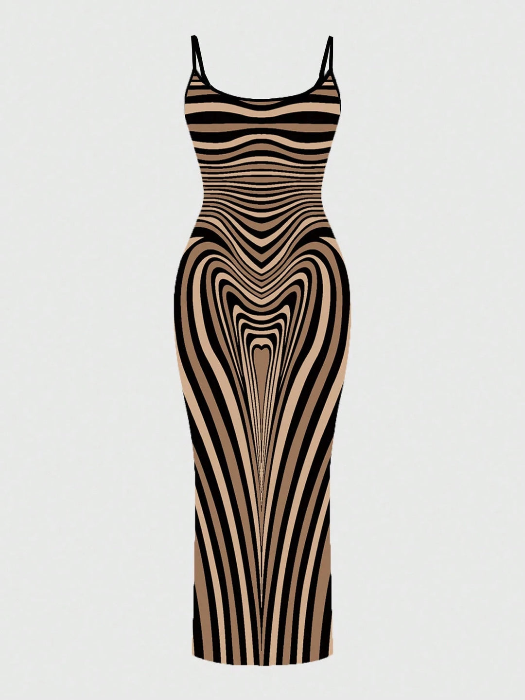 Sexy Color-blocked Wavy Stripes Print Spaghetti Strap Bodycon Maxi Dress
