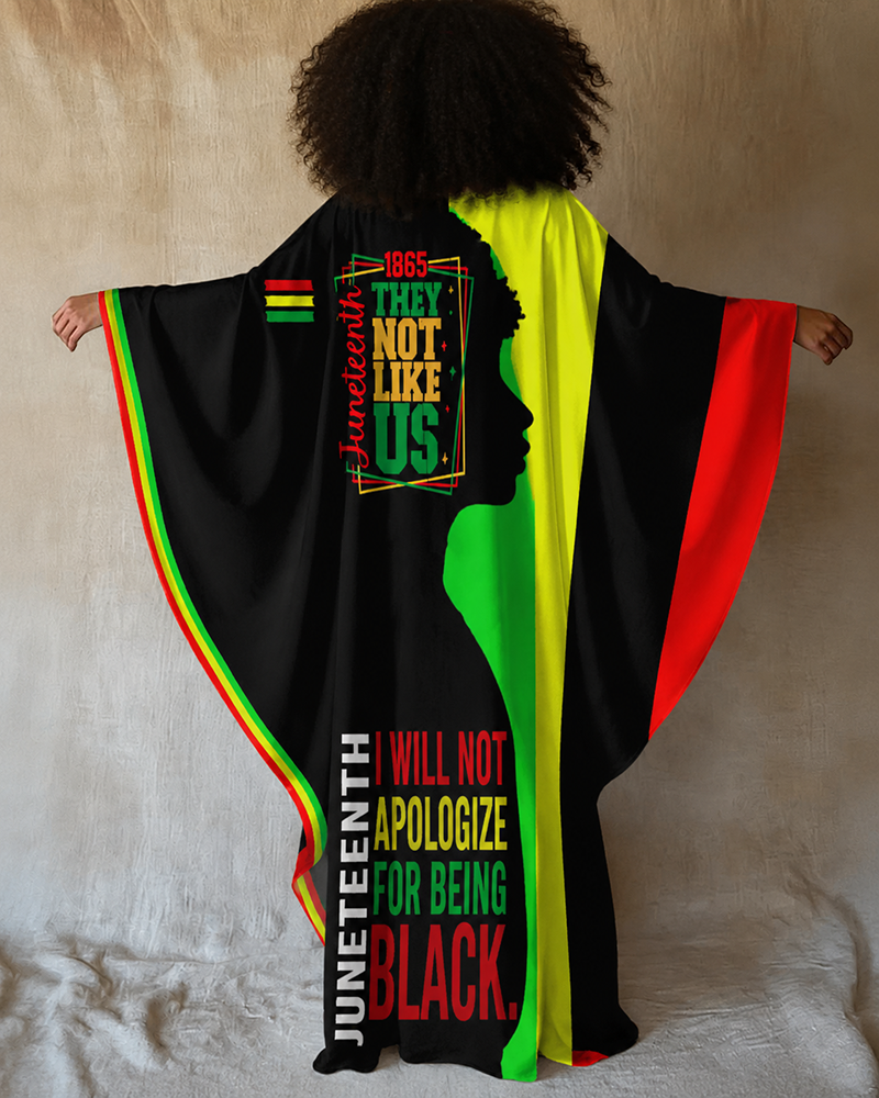 They Not Like Us Reggae Juneteenth Stripes Print V-neck Long Kaftan Dress