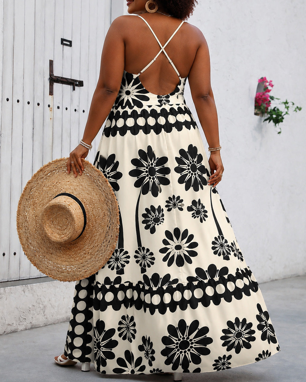 Bohemian Flowers Vacation Casual Criss-Cross Backless Maxi Dress