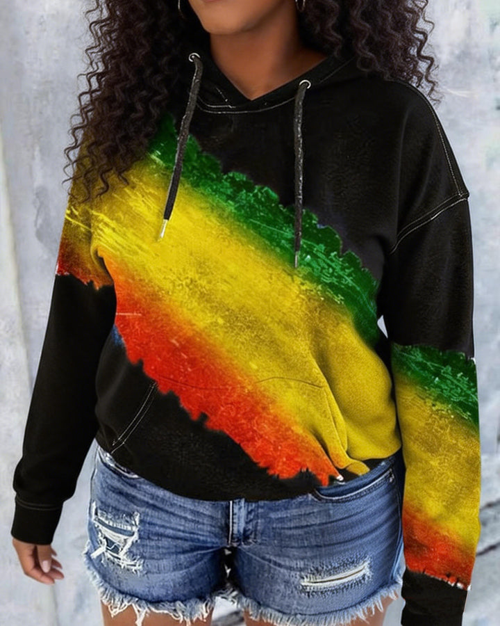 Irregular Reggae Color-blocked Stripes Long Sleeve Hood Hoodies