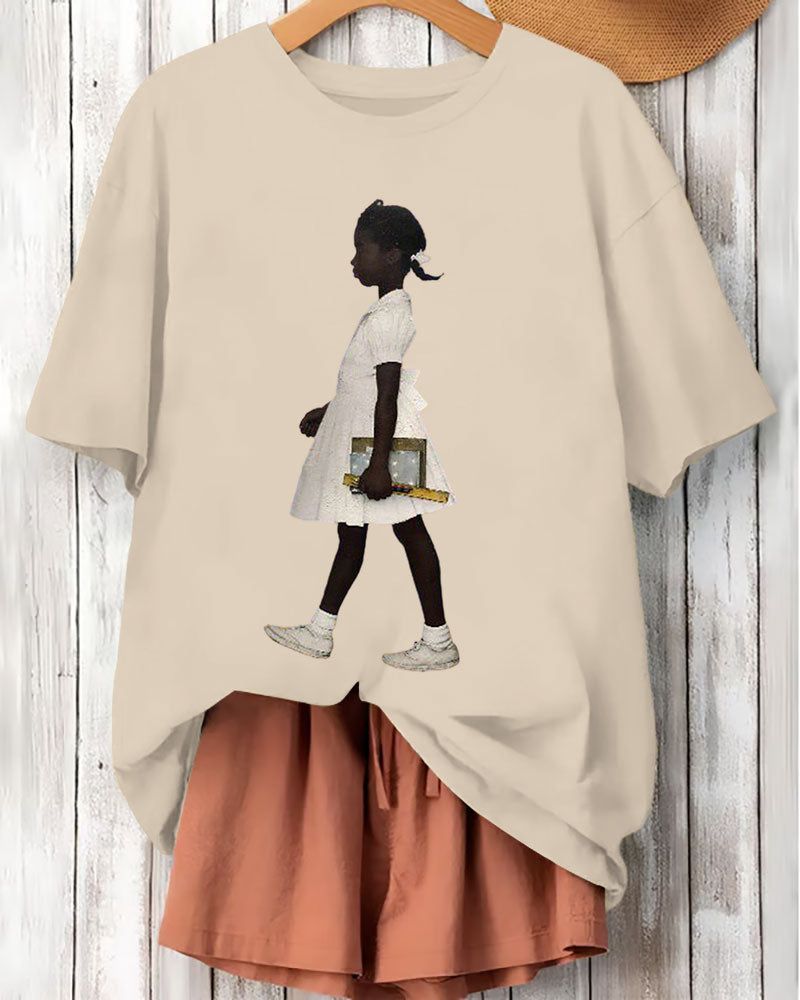 Ruby Bridges Chocolate Girl Power Prints Cotton Short Sleeve Tshirt