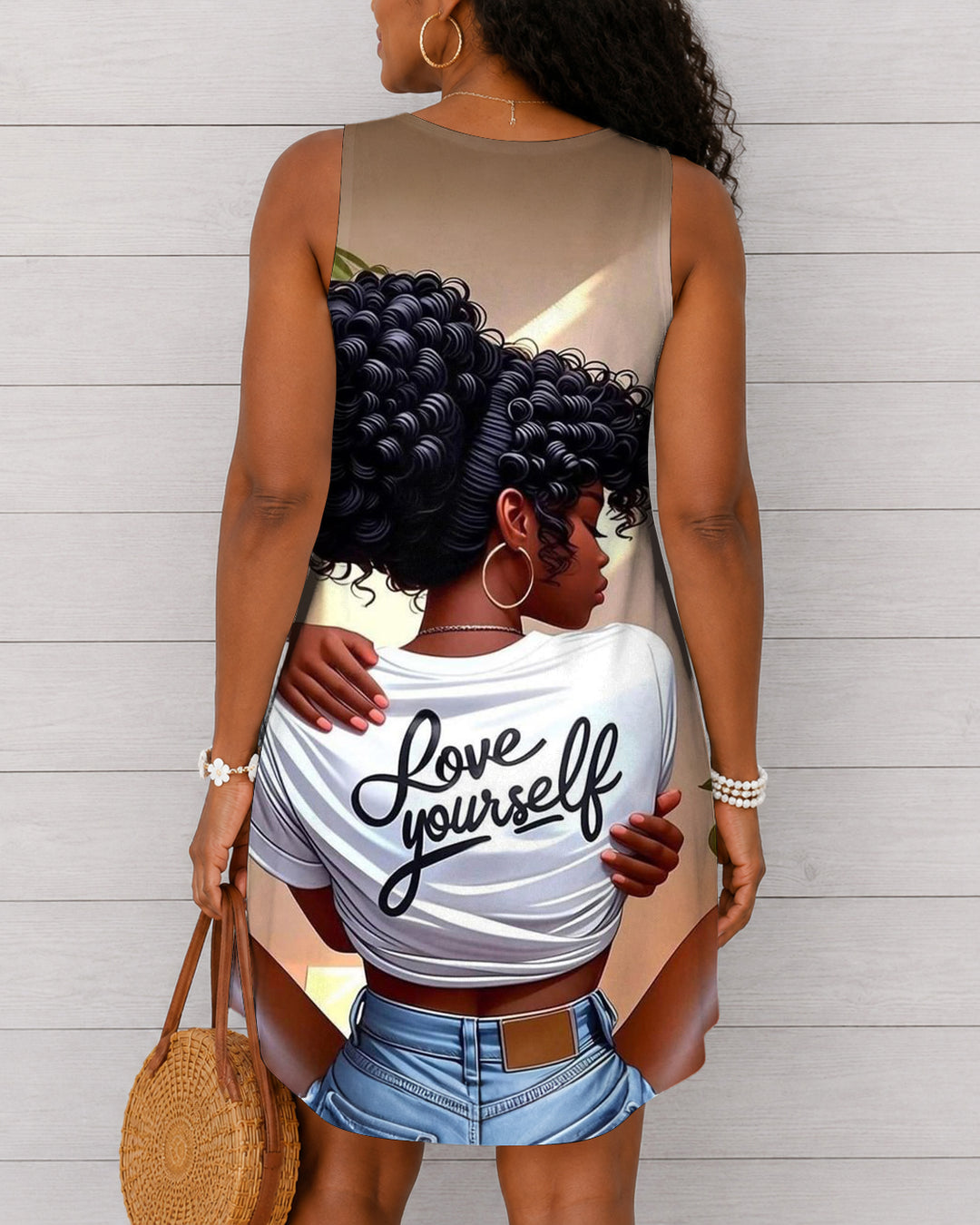 Love Yourself Round Neck Sleeveless Mini Casual Dress