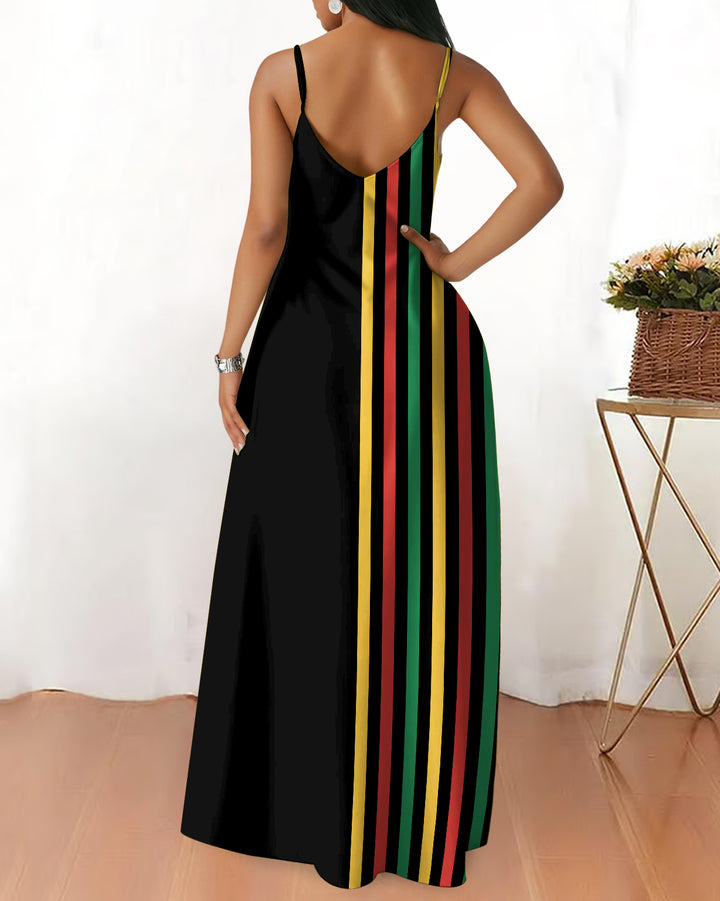 Sling Juneteenth 1865 African American Independence Day Print Pocket Maxi Dress