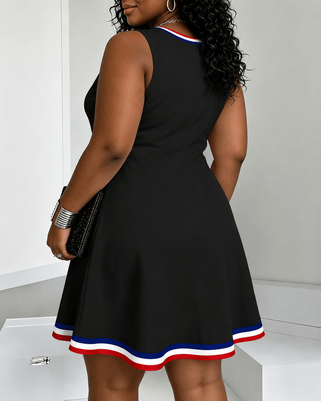 Black Women Celebrating The 250th Anniversary Print Round Neck Sleeveless Mini Casual Dress