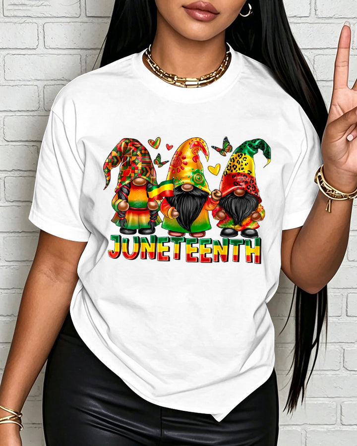 100% Cotton Juneteenth Gnome Black Freedom Crew Neck Short Sleeve Tshirt
