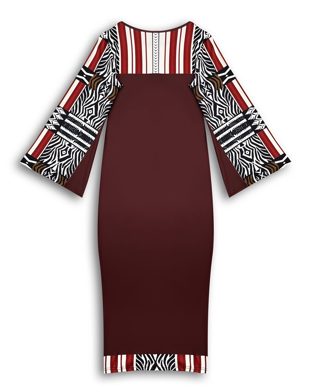 Geometric Totem Splicing Round Neck Bell Sleeve Bodycon Long Dress