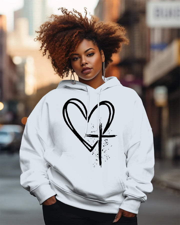 Cross In Heart Long Sleeve Hoodies