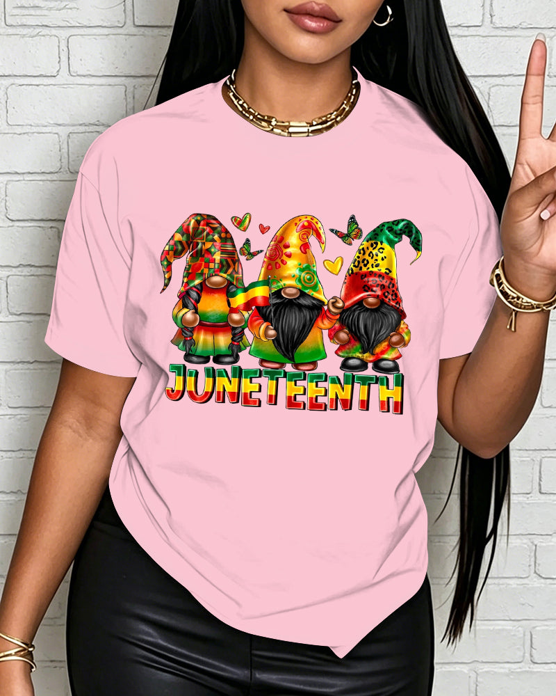 100% Cotton Juneteenth Gnome Black Freedom Crew Neck Short Sleeve Tshirt