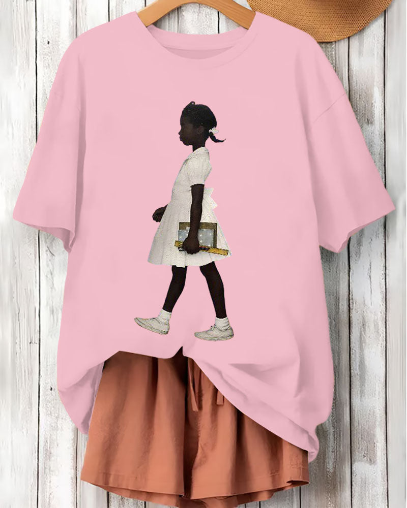 Ruby Bridges Chocolate Girl Power Prints Cotton Short Sleeve Tshirt