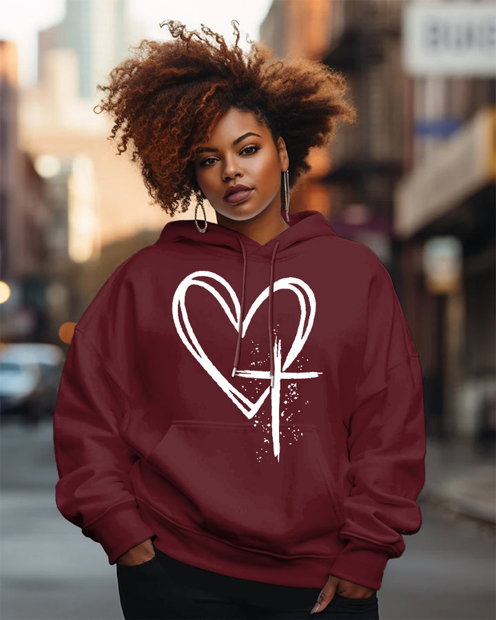 Cross In Heart Long Sleeve Hoodies