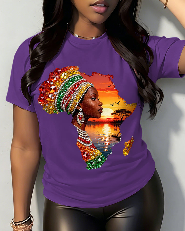 100% Cotton 1865 Juneteenth  African Map Sunset Design Crew Neck Short Sleeve Tshirt