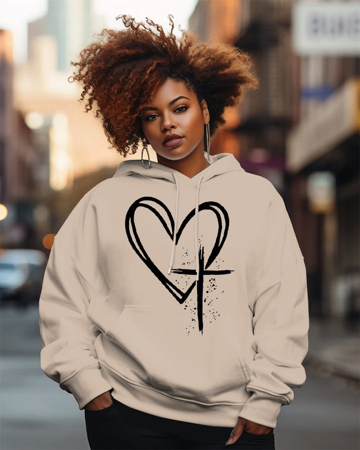 Cross In Heart Long Sleeve Hoodies