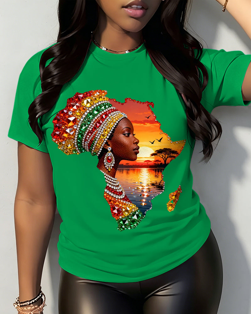 100% Cotton 1865 Juneteenth  African Map Sunset Design Crew Neck Short Sleeve Tshirt