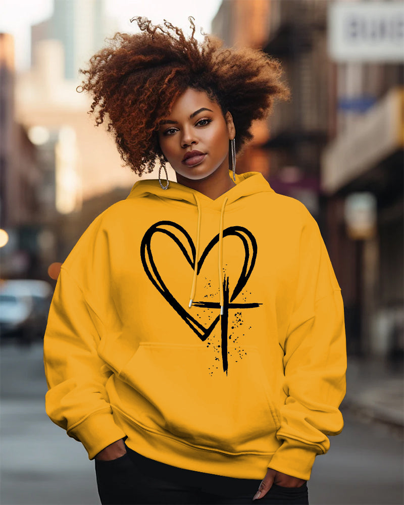 Cross In Heart Long Sleeve Hoodies