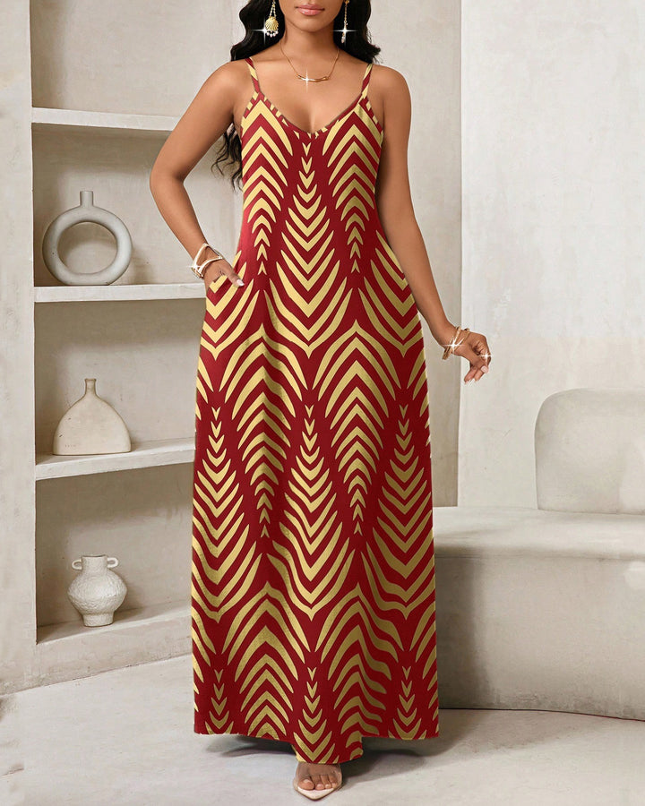 Bohemian Stripes Print Pocket Maxi Dress