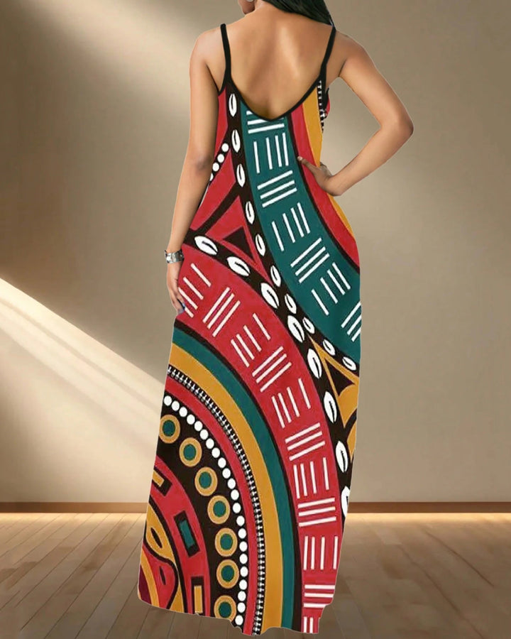 Sling African Abstract Art Pocket Maxi Dress