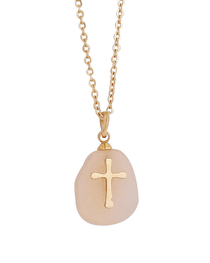 Christian Natural Stone Cross Necklace Necklace