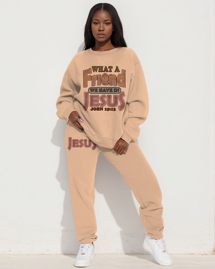 WHAT A Friend WE HAVE IN JESUS Print Long Sleeve Sweatshirt Two Pieces Set