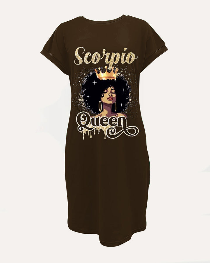 Crewneck Raglan-Sleeve Pocket Dress with Cartoon and Letter Prints