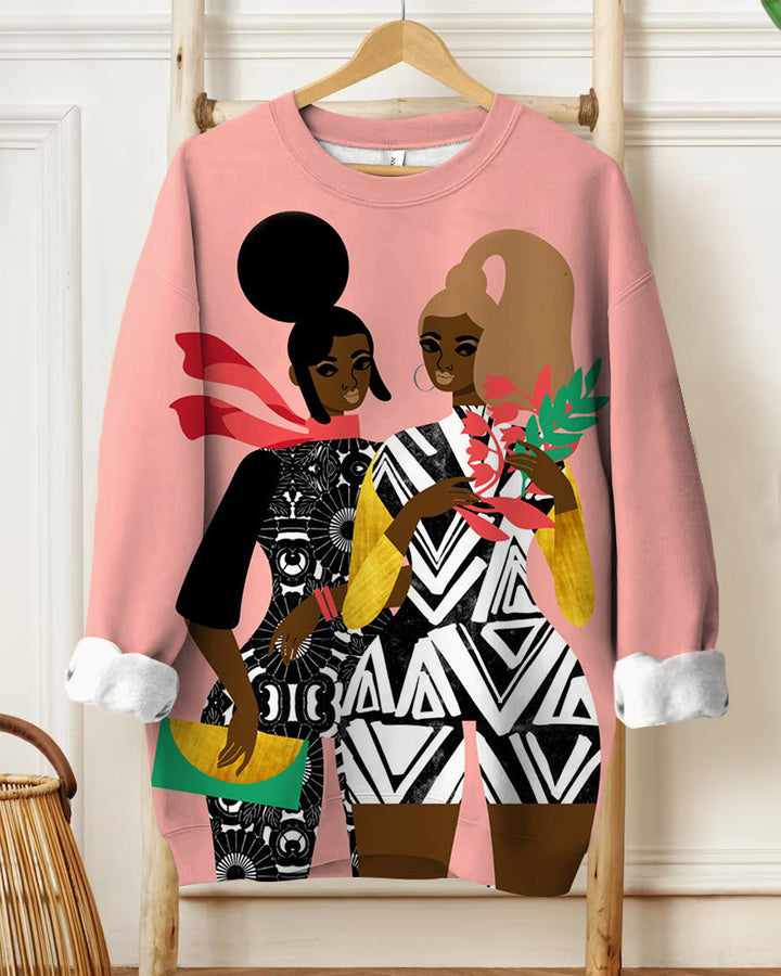 Retro Fashion Art Print Long Sleeve Sweatshirt