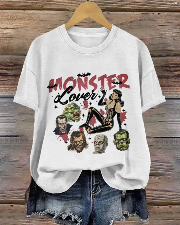 Halloween Monster Loves Spooky Season Cotton Crew Neck Short Sleeve Tshirt
