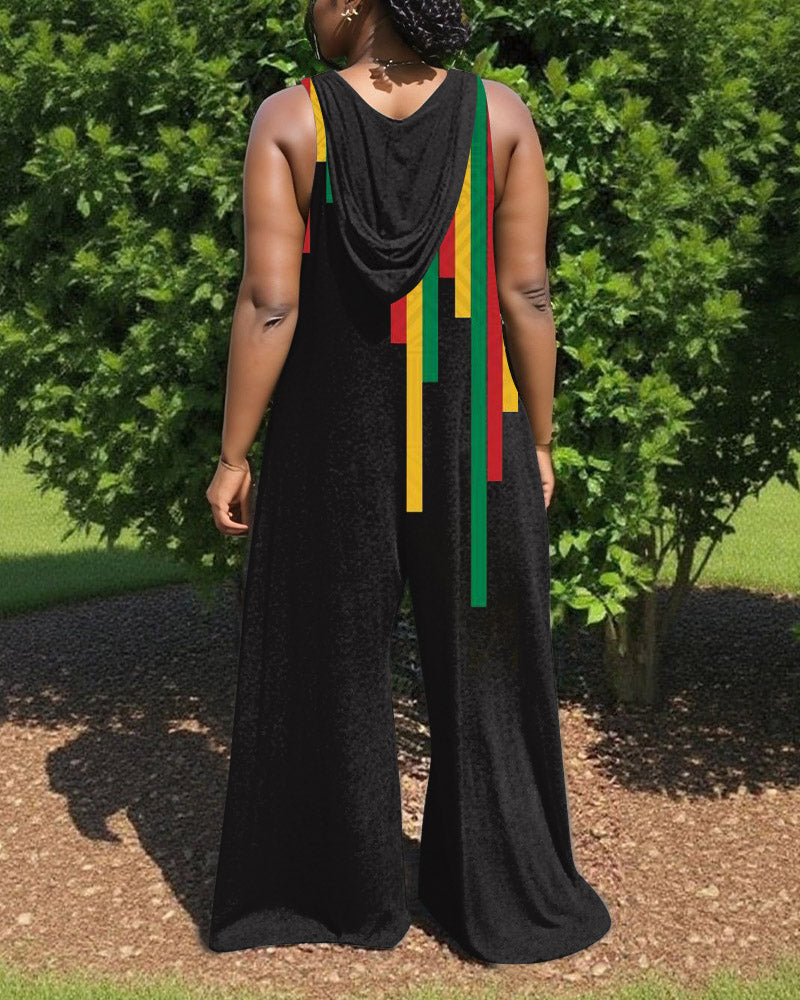 Juneteenth V-Neck Hooded Sleeveless Jumpsuit