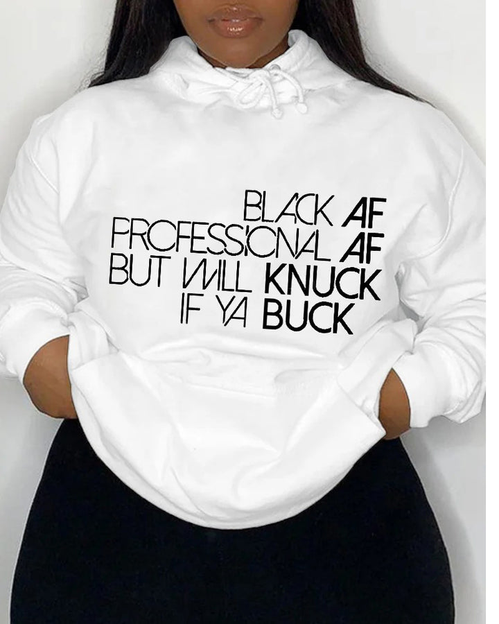 Hooded Simple Letter Print Ladies Long Sleeve Top