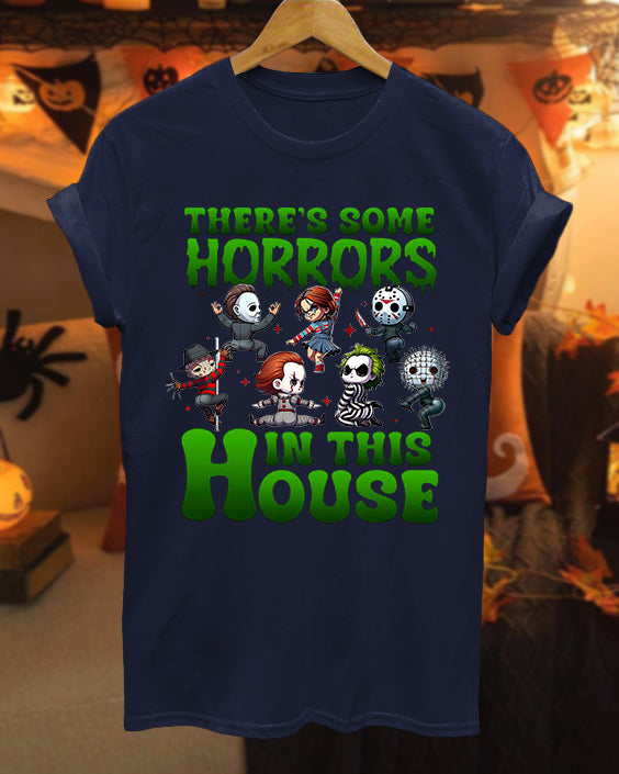 There Are Horrors In This House Pumpkin Hallowee 100% Cotton Crew Neck Short Sleeve Tshirt