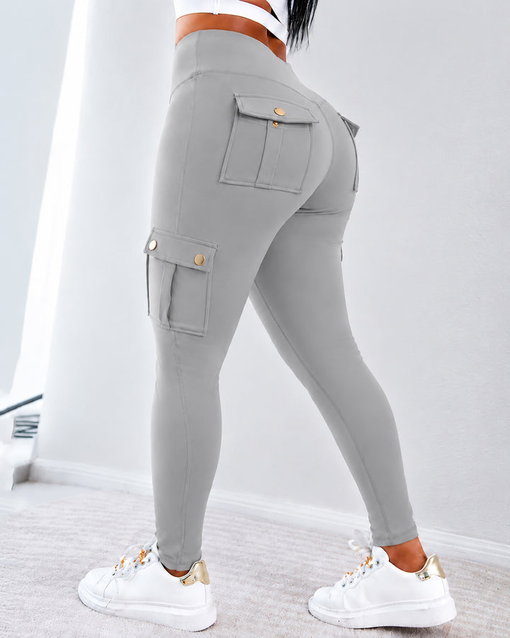 Women's High Waist Cargo Leggings, Butt Lifting Stretch Workout Pants with Multi Pockets