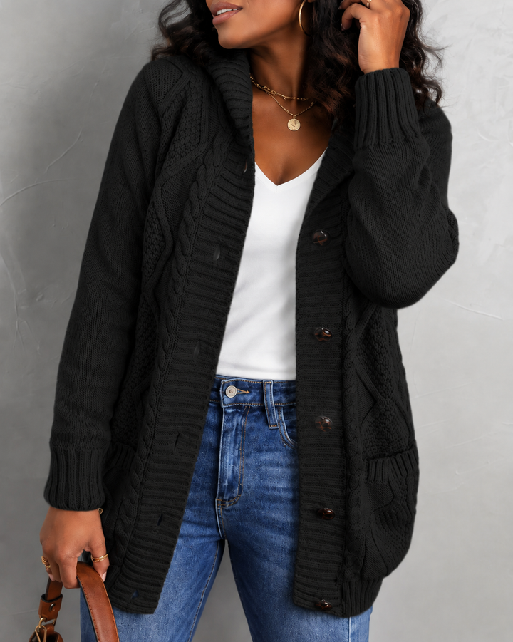 Women's Hooded Cable Knit Cardigan