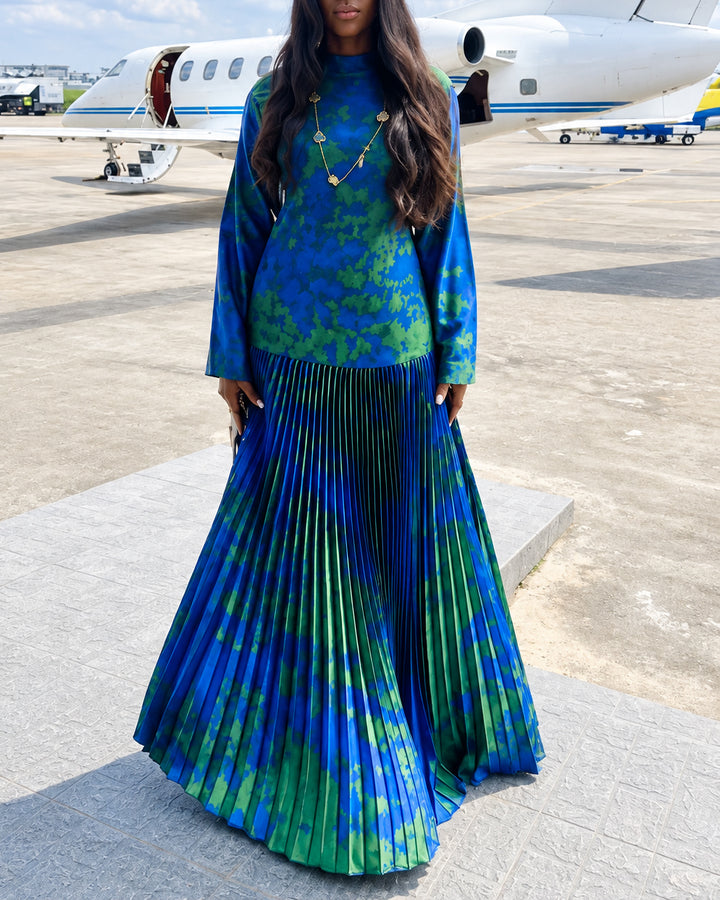 Satin Pleated Maxi Dress Statement Pleated Gown