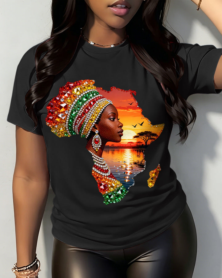 100% Cotton 1865 Juneteenth  African Map Sunset Design Crew Neck Short Sleeve Tshirt