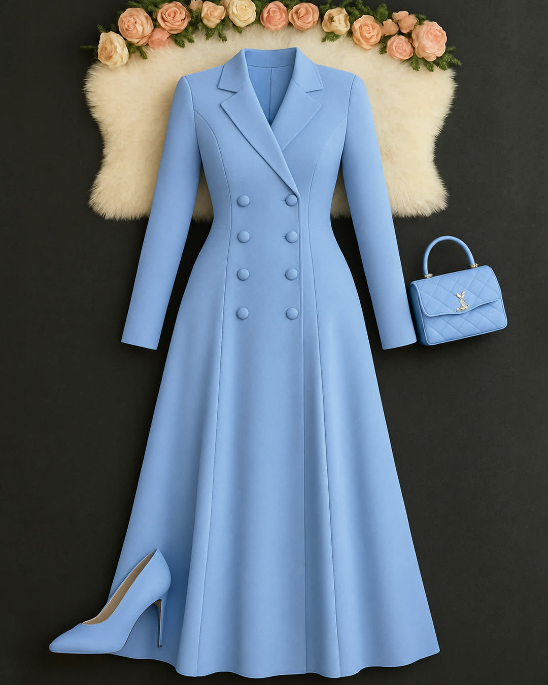 Women's Double Breasted Blazer Midi Dress