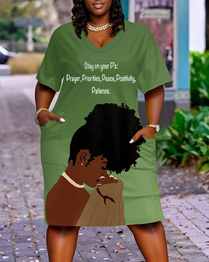 Stay On Your P'S Print Pocket Casual Dress