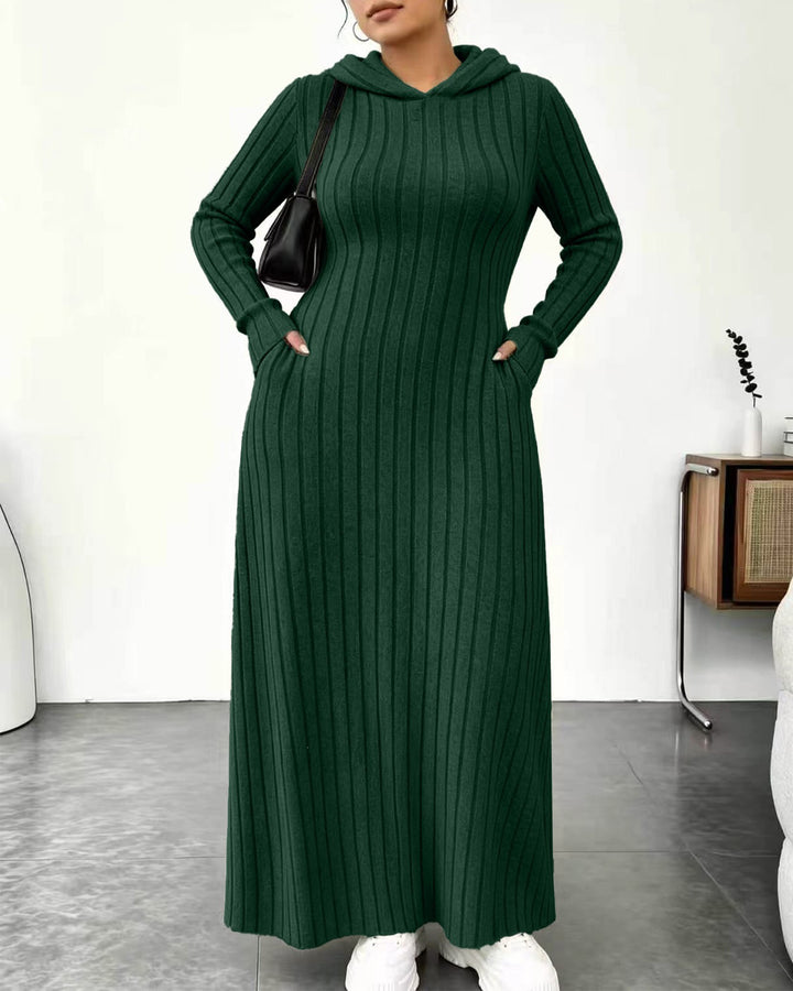 Plus Size Ribbed Hooded Pockets Maxi Dress