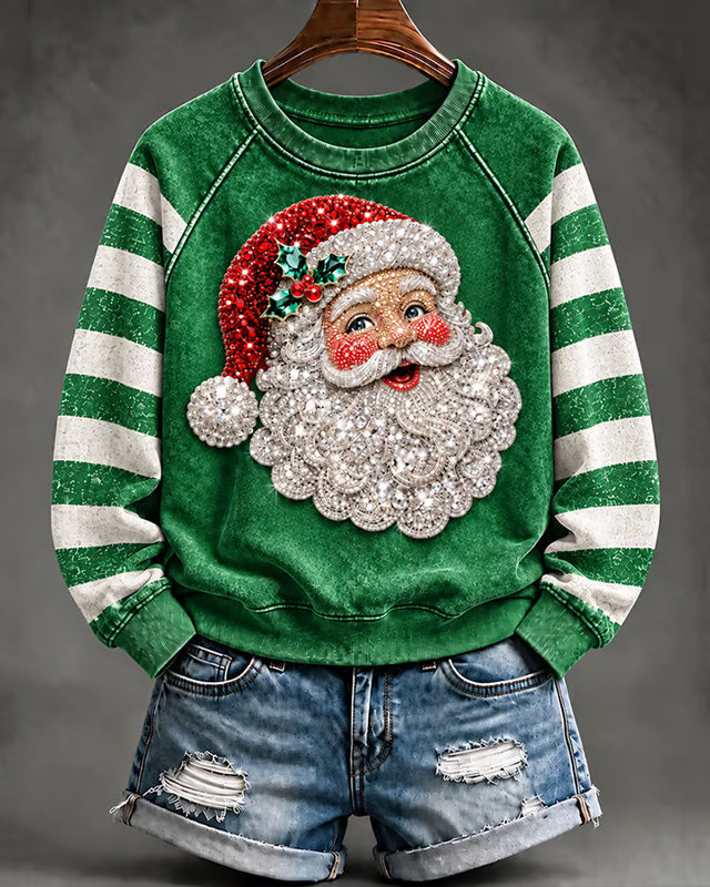 Women's Santa Claus Striped Print Round Neck Sweatshirt