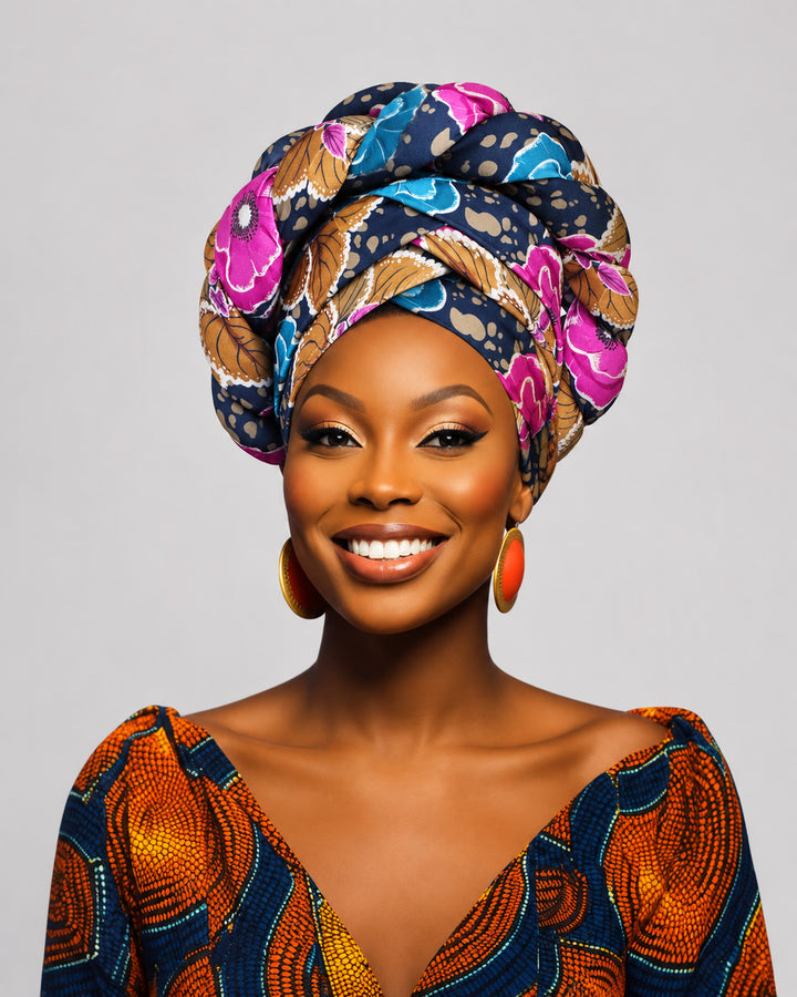 Fun Print Sponge Pigtail Turban Hat Headscarf Hat