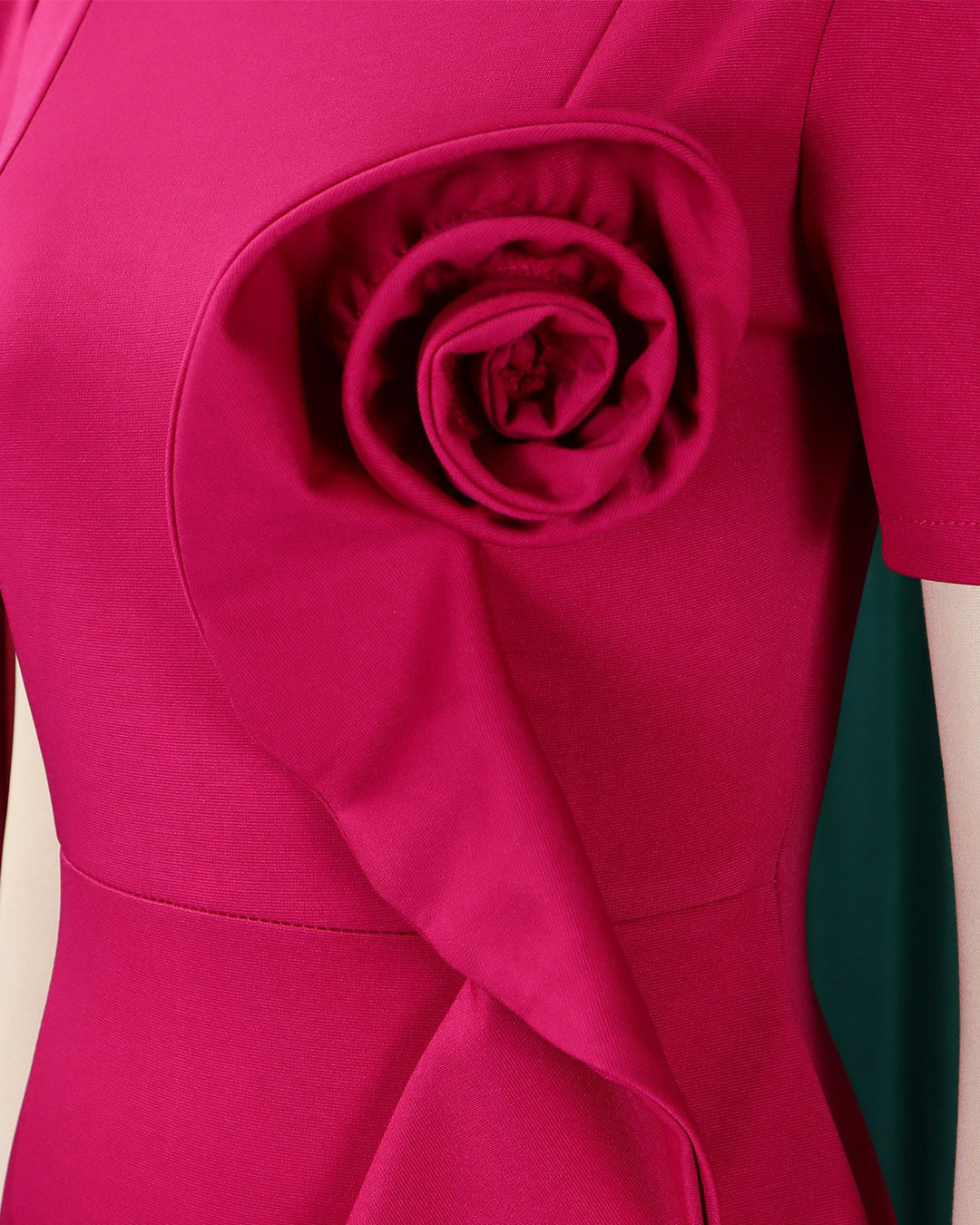Elegant 3D Rose Ruffle Puff Sleeve Midi Pencil Dress