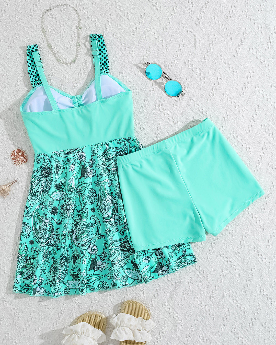 Strappy Bow Floral Spliced Bikini Set