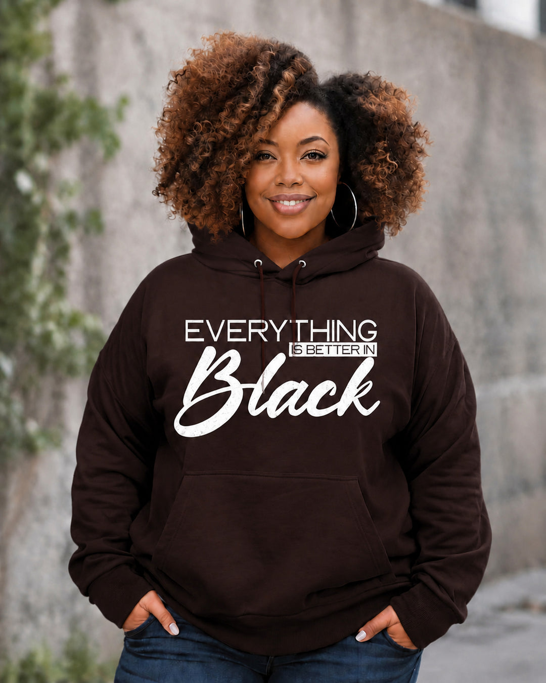 Women's Everything Is Better In Black Cotton Long Sleeve Hoodie